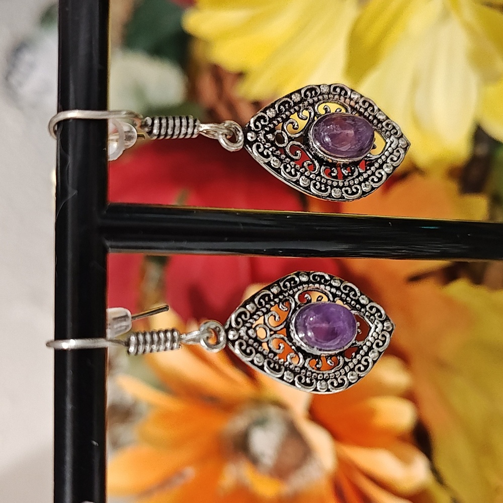 5 Pair Set Of Gemstone Silver Plated Earrings!  You Get All 5! - Picture 2 of 6